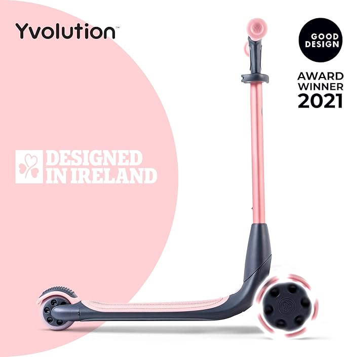 Yvolution Y Glider Nua 3-Wheel Kids Scooter – Adjustable Height, Arc-Folding Handlebar, LED Light-Up Front Wheels, Extra-Wide Deck, Ages 3-10
