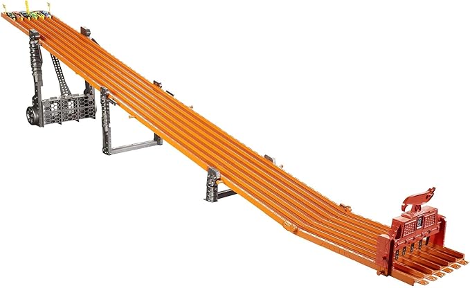 Hot Wheels Toy Car Playset with Lights, Sounds & 6 1:64 Scale Vehicles, Super 6-Lane Raceway, 8-foot Track that Rolls Up for Storage (Amazon Exclusive)