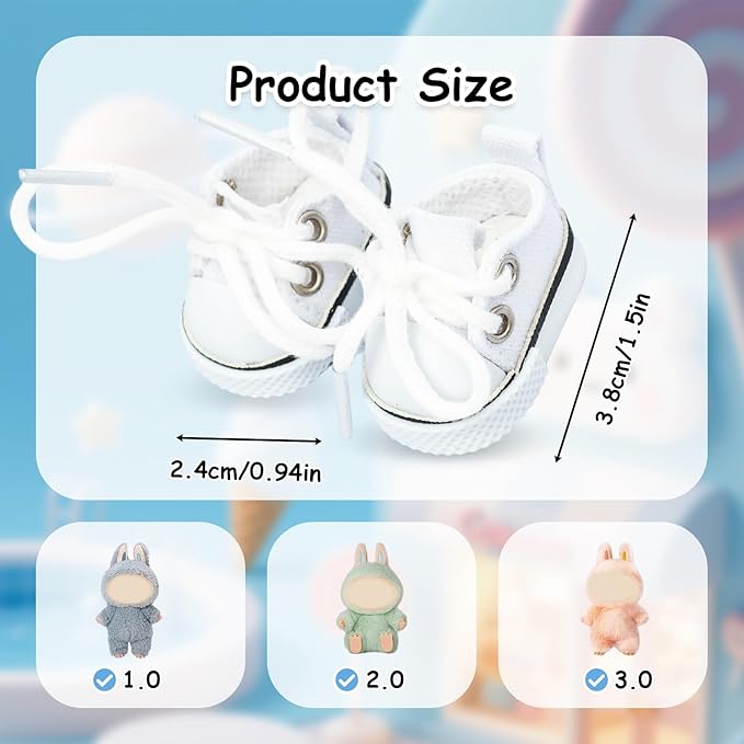 Mini Doll Shoes, 1 Pair Cute Lace Up Canvas Sneakers Compatible for 17cm/15cm Doll Shoes Toy Outfit Accessories Easter Gifts(White)