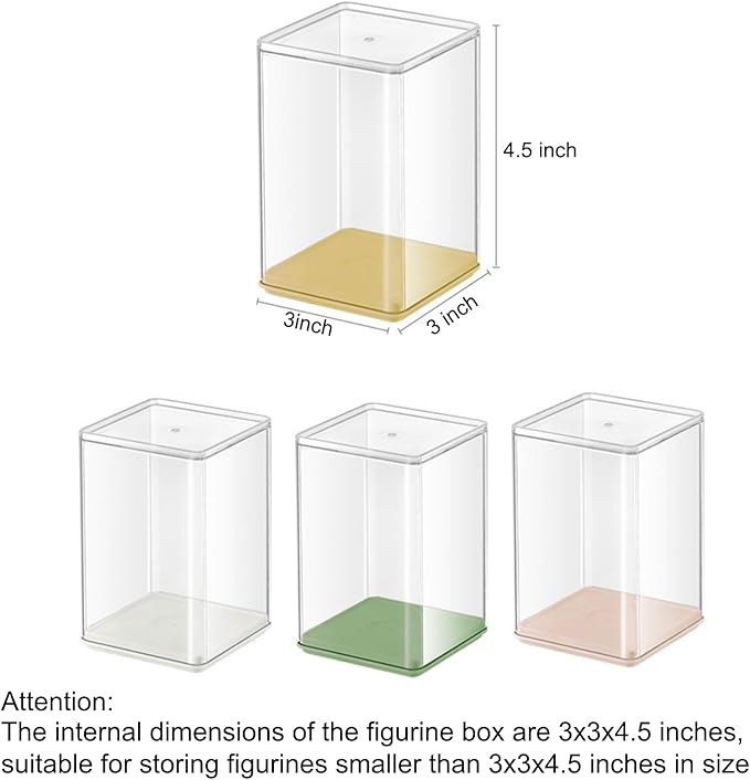 Clear Figure Display Case 3x3x4.5 inch Small Acrylic Figurine Storage Box Showcase for Collectibles Minifigure Mini Dolls Toys Organizer