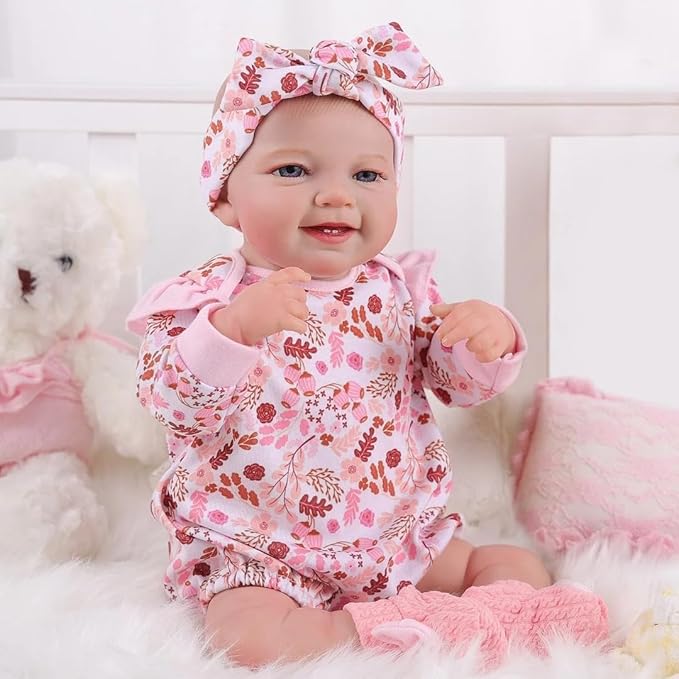 BABESIDE 3PCS Reborn Baby Doll Clothes for 17-22 Inch Dolls, Baby Doll Outfit Accessories with Floral Pattern fit Reborn Baby Dolls Girl Boy, Pink