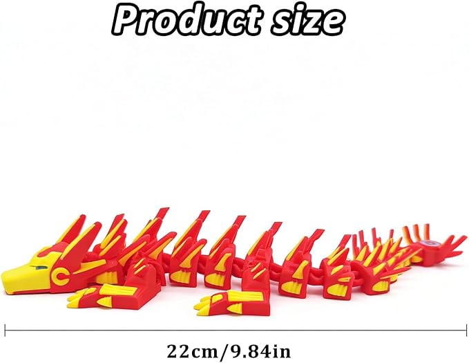 3D Printed Dragon,3D Printed Dragon Model,Flexible Articulated 3D Dragon Fidget Toy,Unique 3D Printed Animals Gift and Desktop Decoration (Red-10 inch).