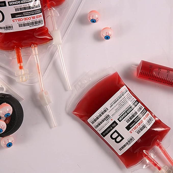 meowtastic Blood Bags for Drinks for Halloween Party Decorations, Reusable Halloween Blood Bag Drink Pouches with Syringe, IV Bags for Drinks, Vampire Nurse Graduation Decoration Supplies, Pack of 10