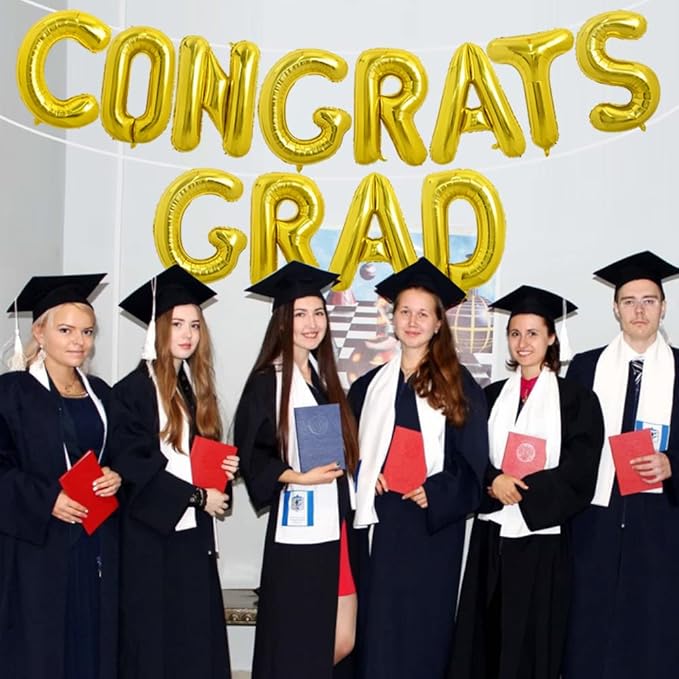 TONIFUL 2026 Congrats Grad Balloons - 16 Inch Gold Congrats Foil Balloons Banner Reusable Material for Graduation Party Graduate Congratulations 2026 Congrats Grad Decorations
