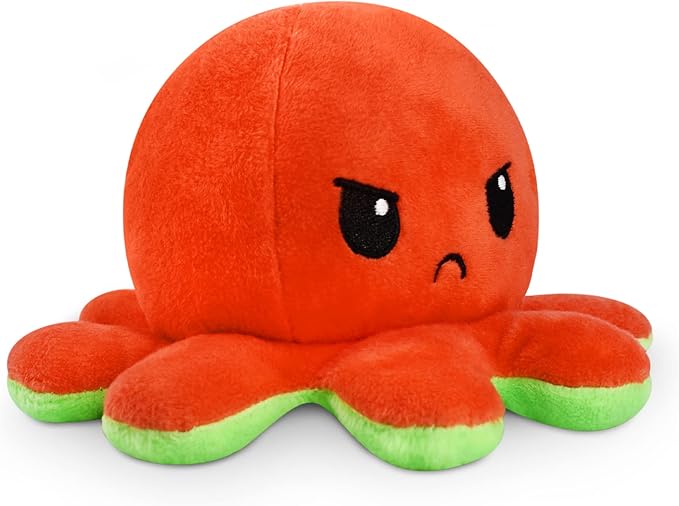 TeeTurtle Reversible Octopus Plushie - 4-Inch Red + Green Two-Sided Flip Plush Toy with Embroidered Details - Cute Mini Collectible Plush for Kids, Teens, and Adults
