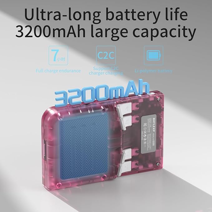 G350 Retro Handheld Game Console , Preload 4371 Games 3.5 Inch IPS Screen 3200 mAh Battery Linux System Portable Video Games Console Support Controller and Earphone (Transparent Pink)