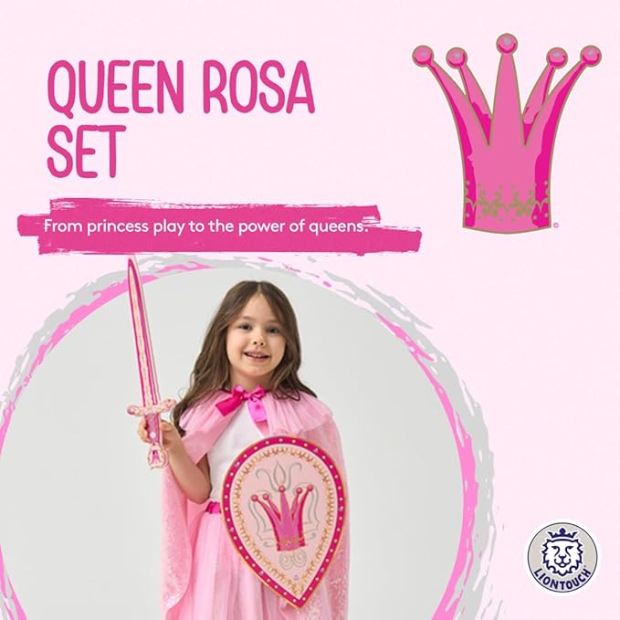 Liontouch - Queen Rosa Toy Set for Girls - 3-6 Years | Pink Foam Sword & Shield for Pretend Play for Toddlers in Glittering Medieval Style | Safe & Durable Accessories for Royal Dress Up & Costumes