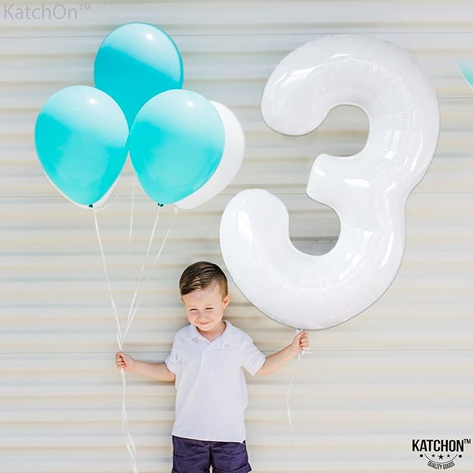 Large, Number 3 Balloon White - 40 Inch | Foil 3 Balloon Number for Black and White Happy Birthday Decorations | 3 Year Old Balloon for Party | Mylar 3 Balloon for 3rd Birthday Decorations for Girls