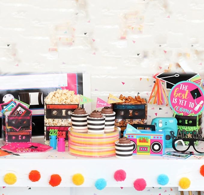 4E's Novelty Cassette Tape Bucket Centerpiece (Pack of 4) 80s Party Supplies, 90's Theme Birthday Party Decoration Cassette Tape Table Decor, Retro Hip Hop Pop Music Culture Party for Adults & Kids