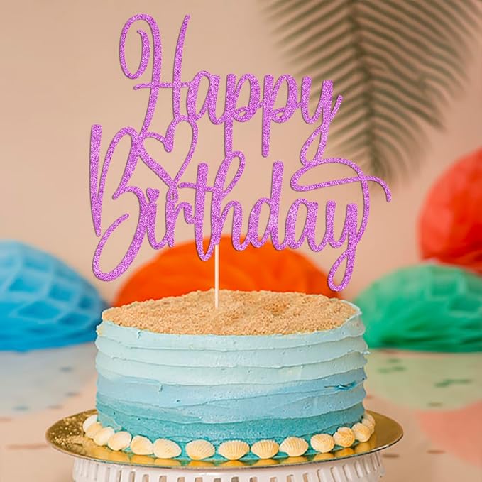 Handmade Glitter Happy Birthday Cake Topper- Happy Birthday Cake Decor,Fabulous Cake Decoration，Anniversary Party Decoration Supplies (purple)