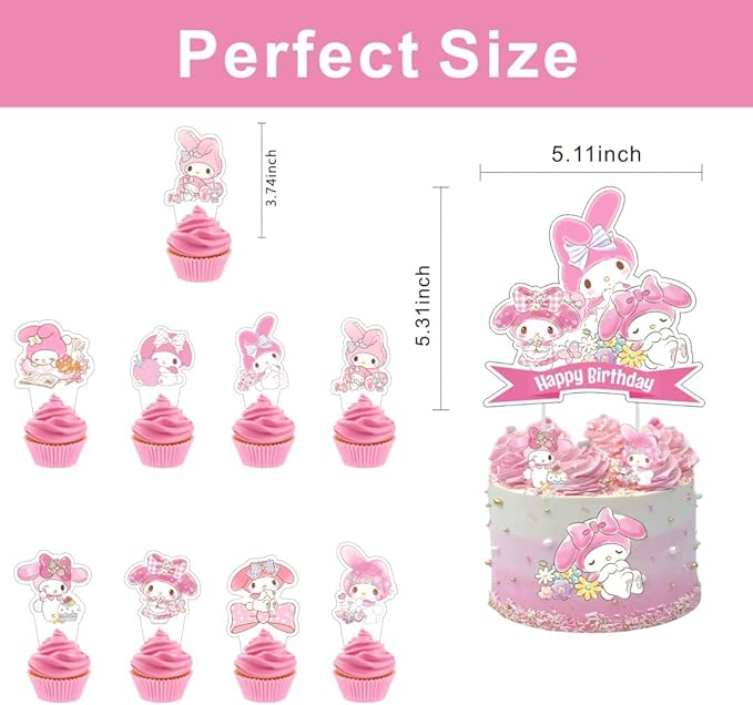 25pcs Melody Cake Decorations with 24pcs Cupcake Toppers, 1pcs Cake Topper for Cartoon Birthday Party Supplies