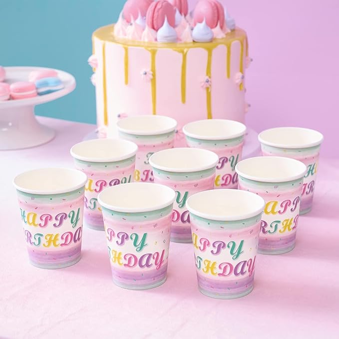 WERNNSAI Ice Cream Plates Napkins and Cups - Ice Cream and Popsicle Theme Party Supplies for Girls Birthday Disposable Tableware Dessert Plates Luncheon Napkins Serves 16 Guests 64PCS