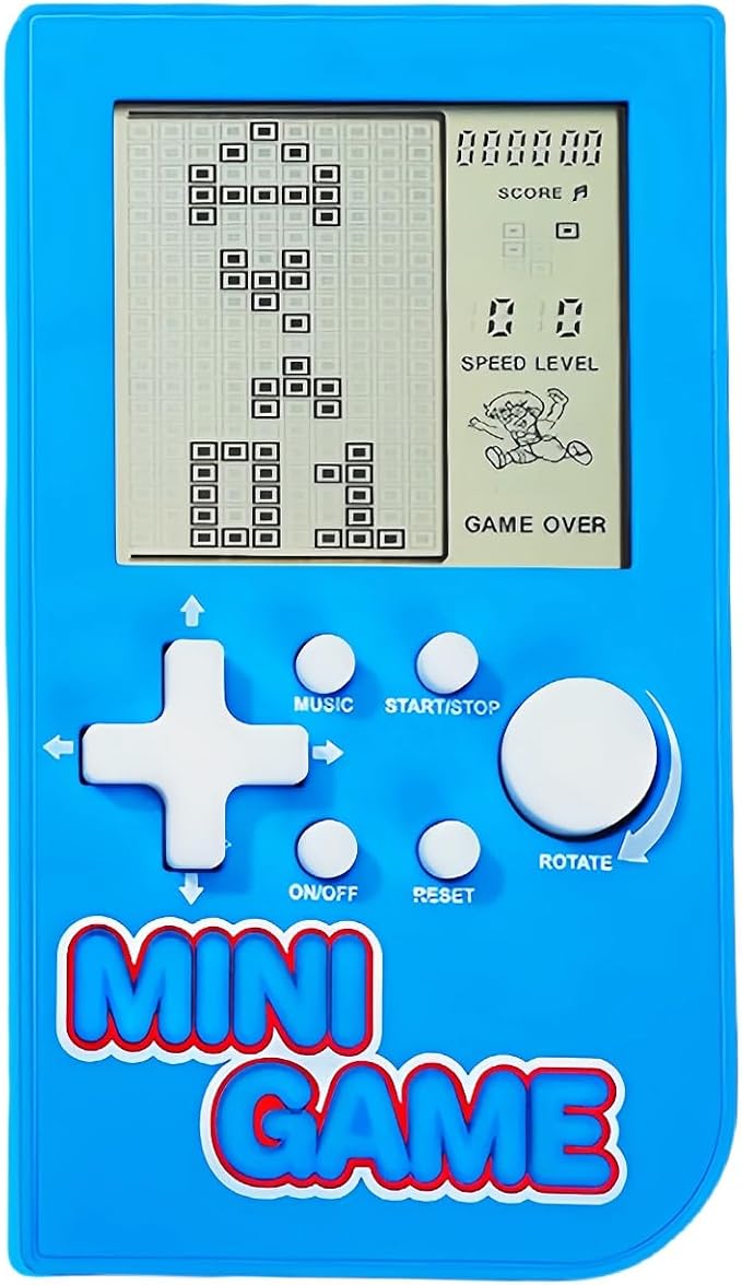 JXD Mini Puzzle Block Game Console Built-in 26 Retro Brick Games Travel/Indoor/Outdoor Leisure Handheld Game Console Portable Electronic Games Children/Students/Teens Toys (Blue)