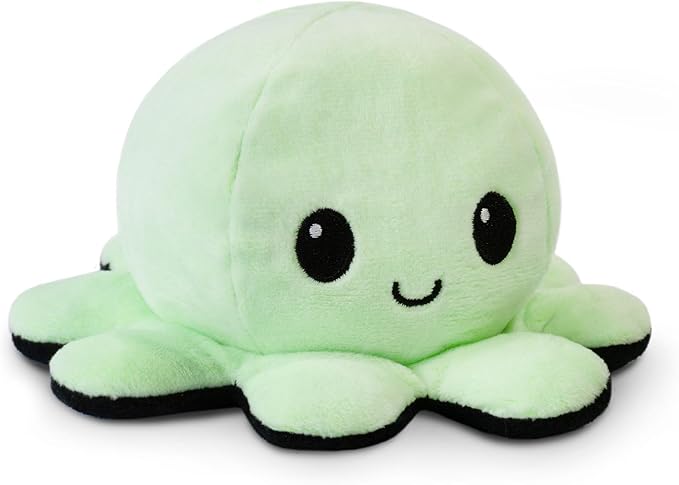 TeeTurtle Reversible Octopus Plushie 4-Inch Glow in the Dark Two-Sided Flip Plush Toy with Embroidered Details - Cute Mini Collectible Plush for Kids, Teens, and Adults