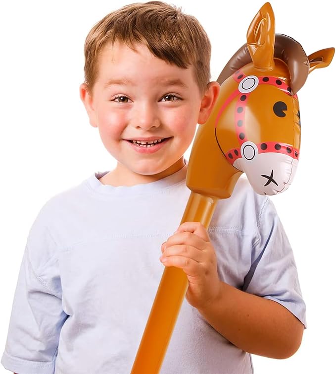 12PCS Inflatable Stick Horse,Blow Up Horse Head on Stick Pony Costume Western Cowboy Cowgirl Baby Shower Birthday Party Decorations Halloween Supplies Favors Props, 38 Inches (Multicolor)