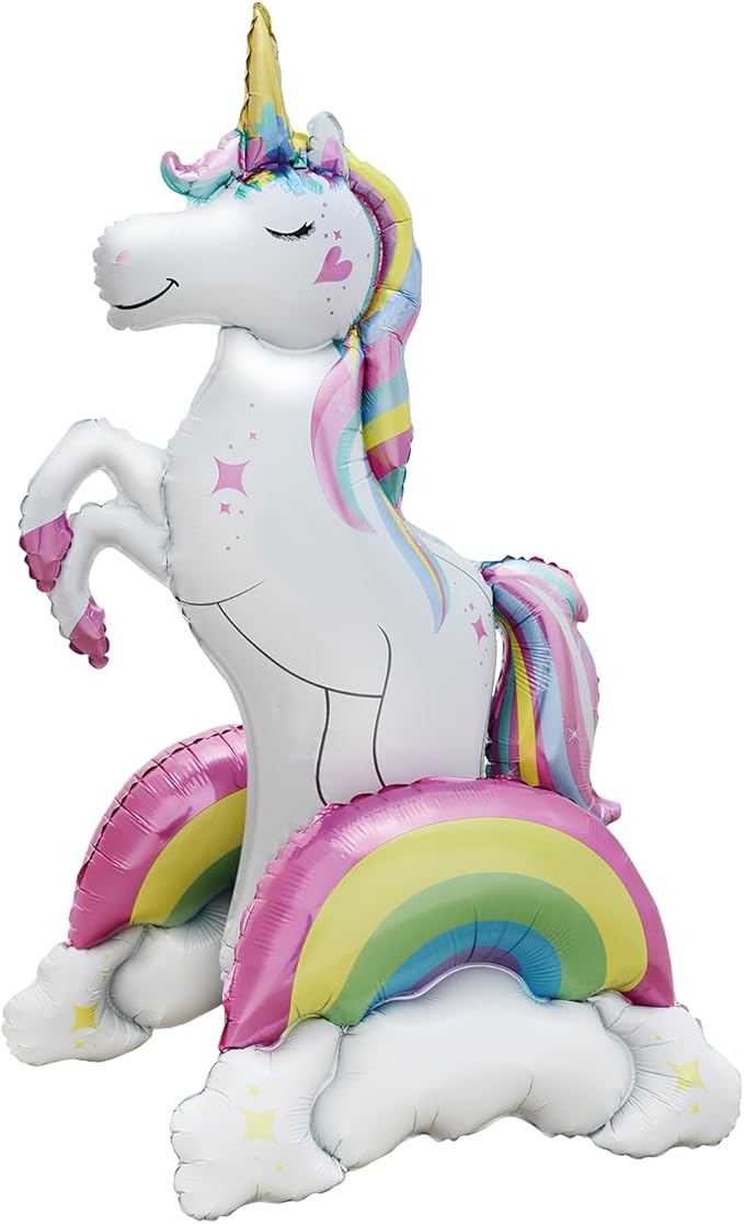 Giant Standing Unicorn foil Balloon, 3D Magical Rainbow Cloud Unicorn Party Balloons, Girls Birthday Wedding Baby Shower Decorations Party Supplies (37inch)