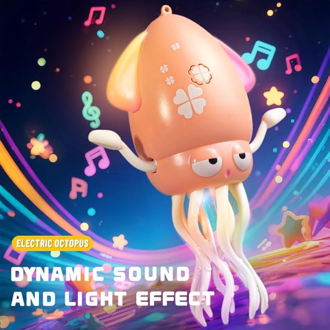 Interactive Dancing Octopus Robot Toy, LED Light Show with Music, USB Rechargeable, Crawling Squid for Kids 3+ (Pink)