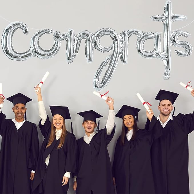 TONIFUL Congrats Balloons - 45 Inch Silver Congrats Foil Balloons Banner Reusable Material for 2026 Graduation Party Graduate Congratulations Class of 2026 Congrats Grad Decorations Supplies