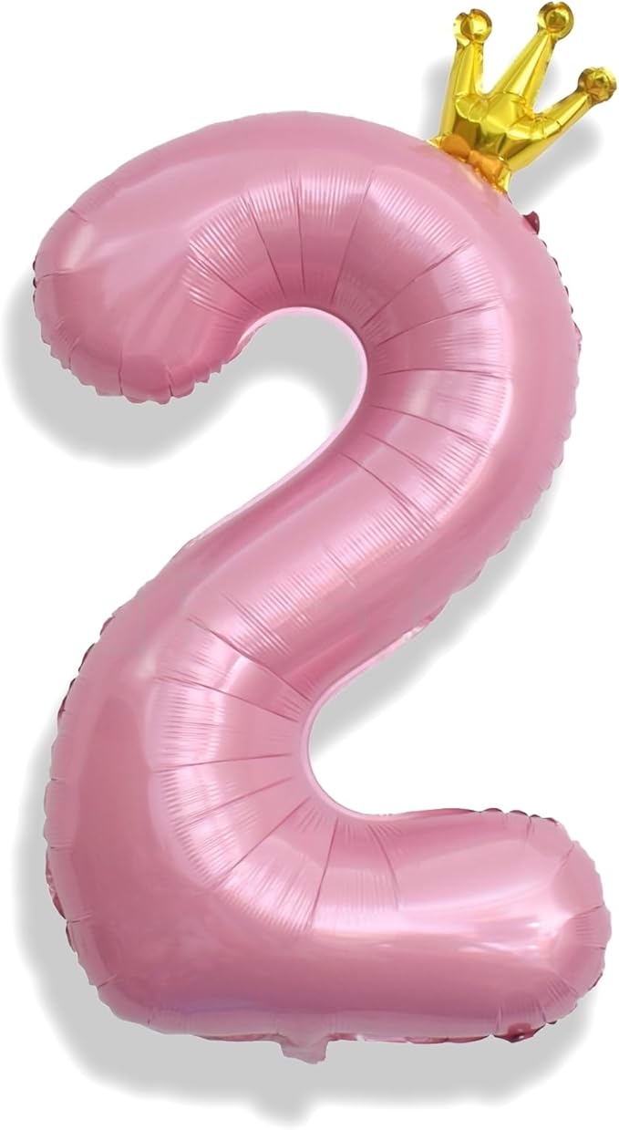 40 Inch 2nd Birthday Number Balloon, Pearl Pink Foil Giant Number Balloons 0-9 with Crown, for Kids Girls Women 20th Birthday Party Decor Baby Shower Anniversary New Year Party Decoration Supplies