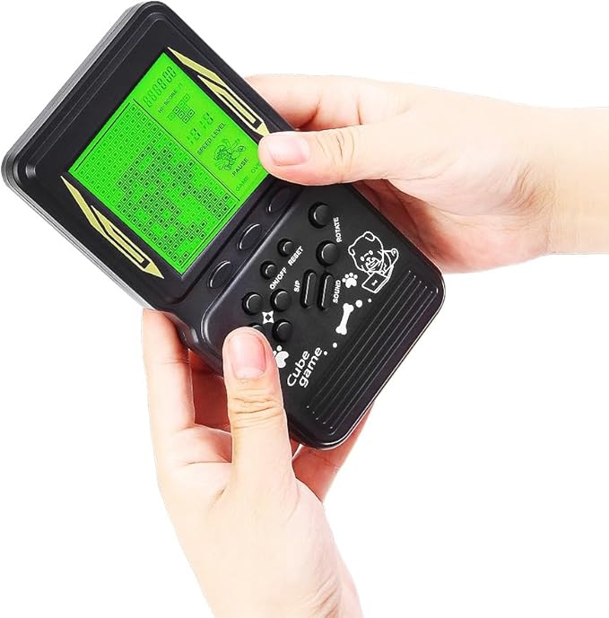 CZT New Retro Block Game Console Green Backlight Large Screen More Convenient for Playing Games Classic Nostalgia Puzzle Built-in 999 in 1 Brick Game Children's Gift (Black)