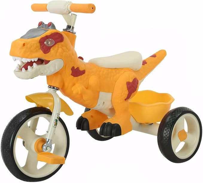 Dinosaur Kids Tricycle for Rider- Toddlers Kid Trike Bike Big Wheel with Music, Storage Basket,Indoor/Outdoor Preschool Daycare Kids Bike,Best Gift for 3-7 Year Old Girls & Boys (Orange)