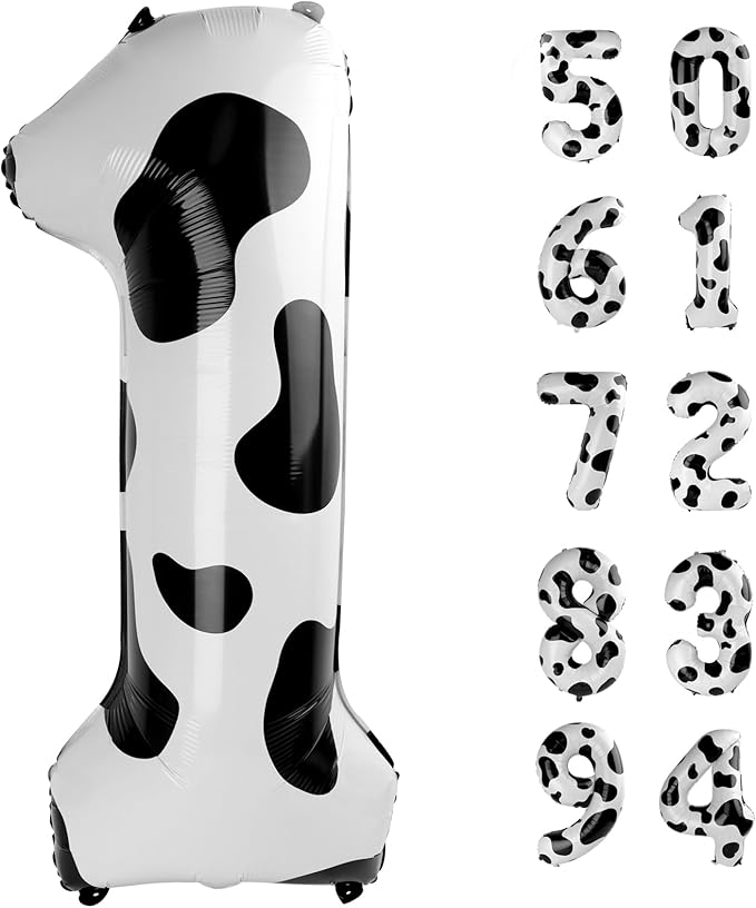 Cow Print 40 Inch 1st Number Balloon, Unisex Birthday Decorations, Farm Animal Party Supplies, Self Sealing, Reusable