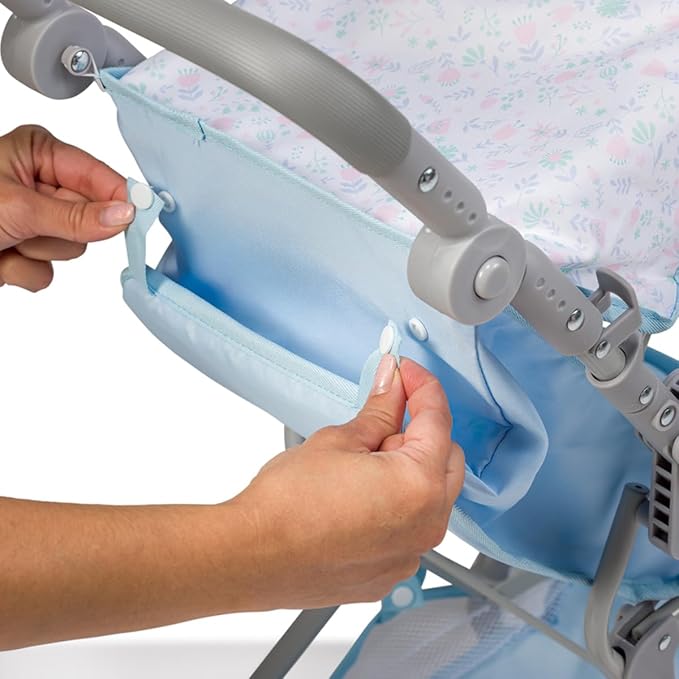 JC Toys - Berenguer Boutique | Fashionable Stroller with Canopy and Storage | Simple Folding |Blue Accessory Collection | for Dolls up to 18" | Ages 3+