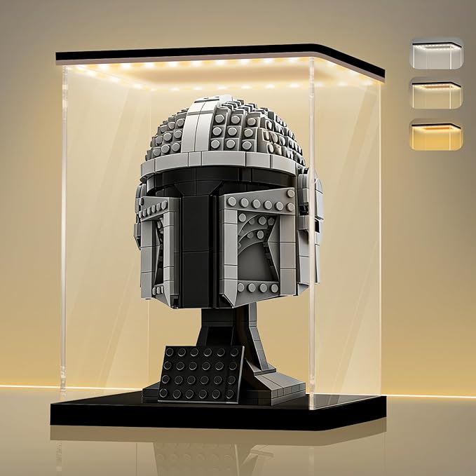 LANSCOERY Acrylic Display Case with Adjustable Yellow/White/Warm LED Light, UV Protection Clear Display Box, Dustproof Showcase for Action Figures, Models, Collectibles - 6x6x7.9inch
