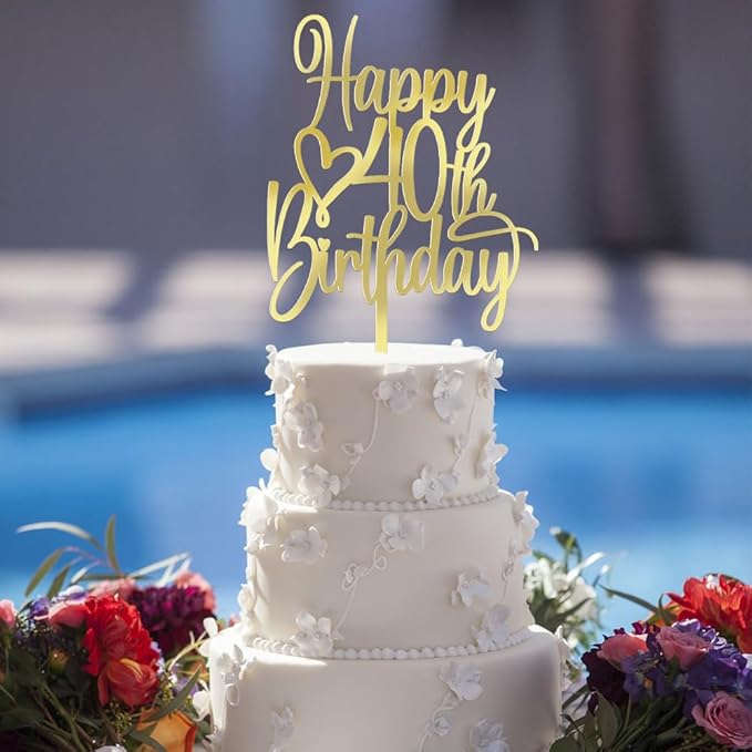 Acrylic Happy 40th Birthday Cake Topper - Cheers to 40 Years Cake Topper, 40 & Fabulous Cake Decoration for Hello 40th Birthday Anniversary Party Cake Decorations Supplies