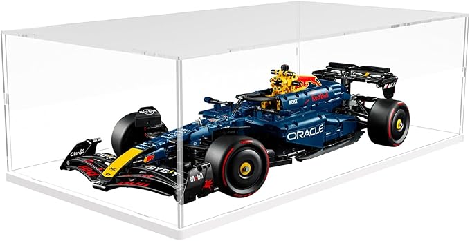 DuvinDD Acrylic Display Case for Lego Car Mercedes F1 42171, McLaren F1 42141, Clear Large Display Box 1/8 Scale Model Car Dustproof for Collectibles with Black Base(27.5x11.8x7.8 inch)