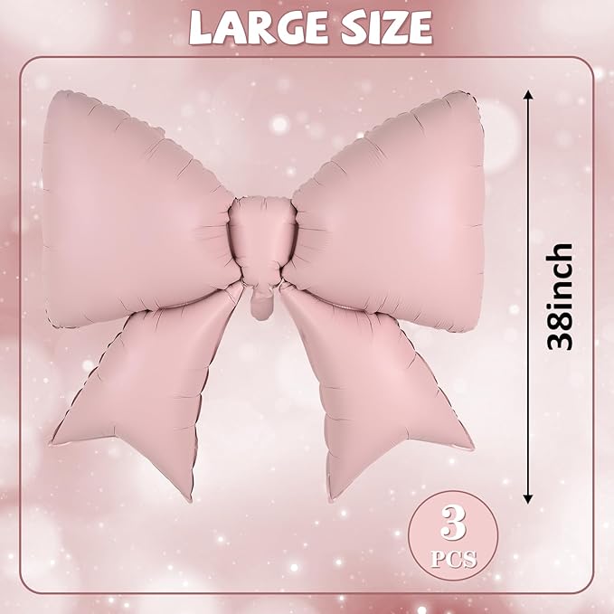 38 Inch Pink Bow Foil Balloons, Large Pink Mylar Bowknot Balloons Coquette Party Decorations for Girls Women Birthday Baby Shower Bridal Shower Engagement Wedding Bachelorette Anniversary Decorations