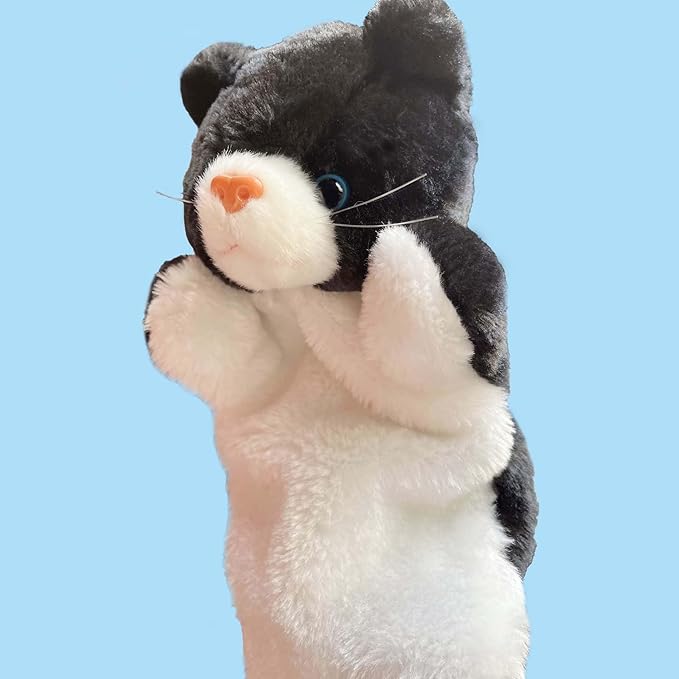 Cat Hand Puppets Kitten Plush Animal Toys Dolls for Kids Imaginative Pretend Play Storytelling Black&White