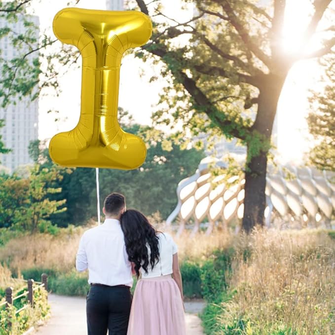 TONIFUL 40 Inch Large Gold Letter I Balloons - Helium Filled, Foil Mylar Big Balloons for Birthday Party & Anniversary Decorations