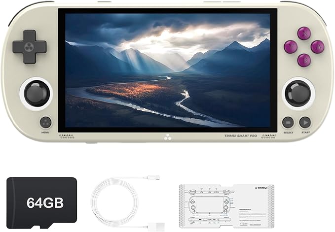 HANHIBR Trimui Smart Pro Handheld Game Console 4.96-Inches Display Game Console, Linux System with Allwinner A133P Processor Built-in 64G TF Card Gray