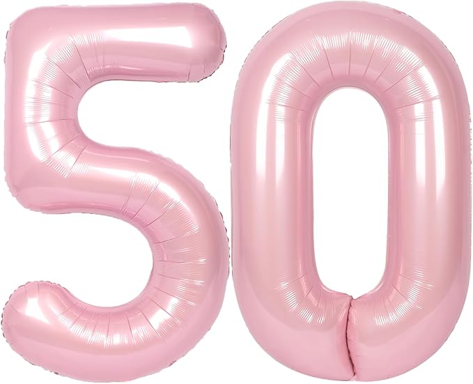 SUWEN 40 Inch Large Pink 50 Balloon Numbers Big Foil Helium Number Balloons 0-9 Jumbo Happy 50th Mylar Birthday Party Decorations for Women Anniversary Party Supplies