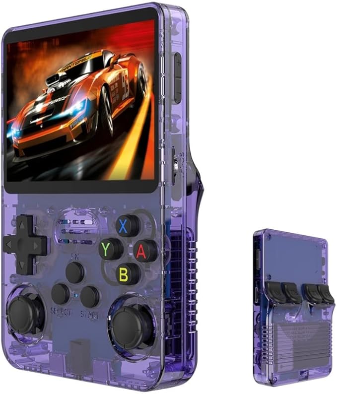 R36s Handheld Game Console, 3.5 Inch IPS Screen Retro Handheld Game Console with 128g TF 3500mah Battery, Built-in 20000+ Classic Games for Adults Kids (Black*128Gb) (Transparent Purple*128gb)