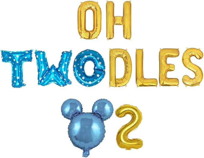 Oh Twodles Birthday Balloons Banner Party Supplies Number 2 Balloon for 2nd Second Boy Birthday Party Decoration 13PCS Kit of Geloar (Blue)