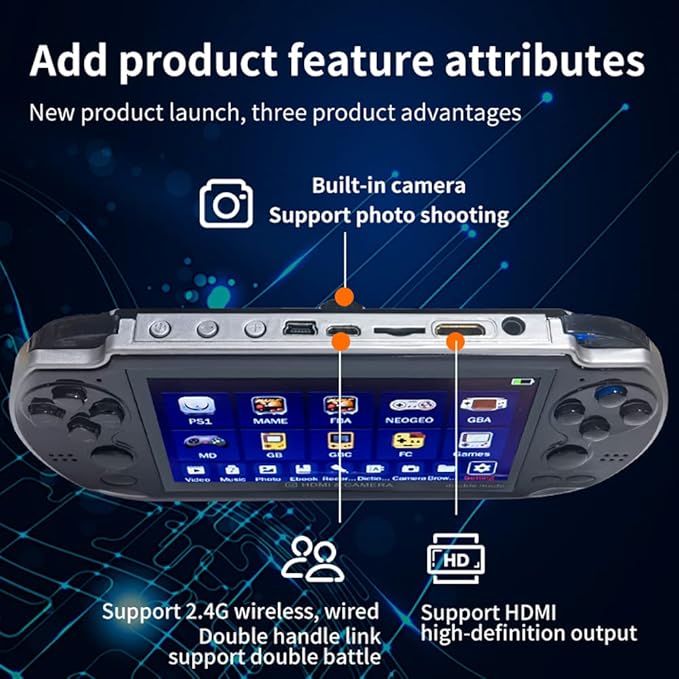 DREAMHAX X7 Plus Handheld Game Console , Preload 10000 Games Portable Video Games Support HDMI Output & Double Player Classic Arcade Retro Game Player (4.3" Screen Black)