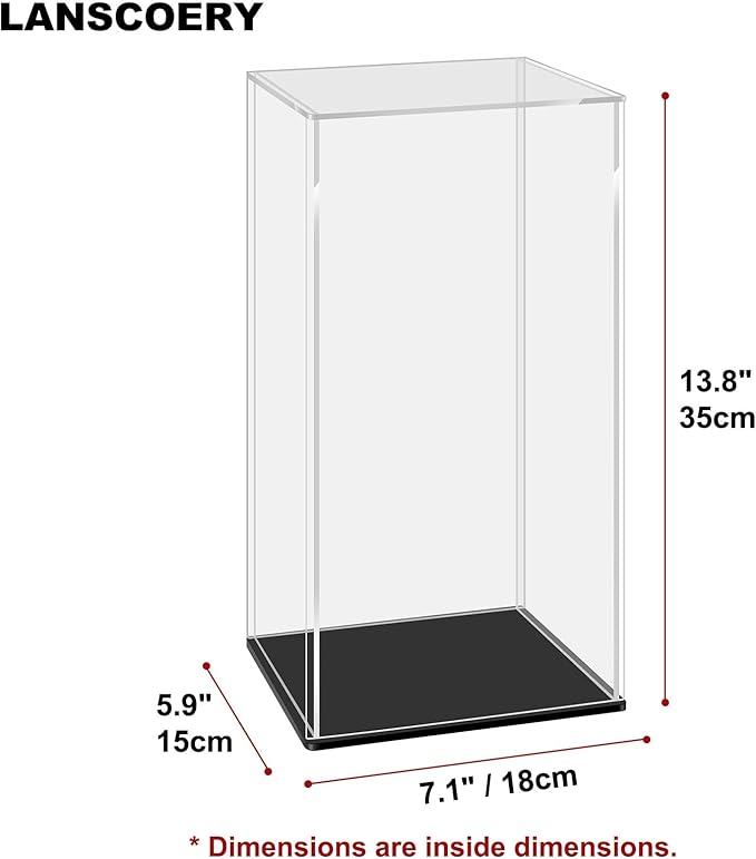 LANSCOERY Acrylic Display Case, Assemble Showcase Display Box for Collectibles, with Dustproof & Seamless Display Design, 5.9x7.1x13.8inch Black Base