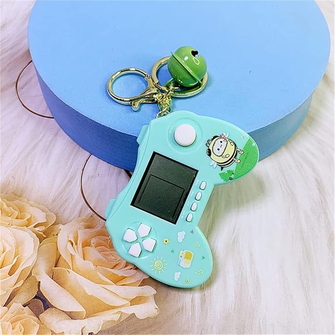 Retro Classic Game Console Pendant Keychain Playable Electronic Miniature Handheld Mini Games Machine with Keychain Ring Gift (U5)