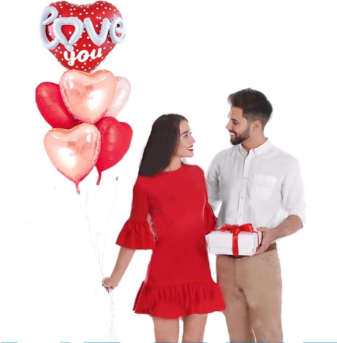 Red Heart Shape Rose Gold Love You Balloons Pack Of 6 Foil Helium Mylar Balloons For Valentines Day Mothers Day Wedding Anniversary Decorations Bridal Shower Birthday Party