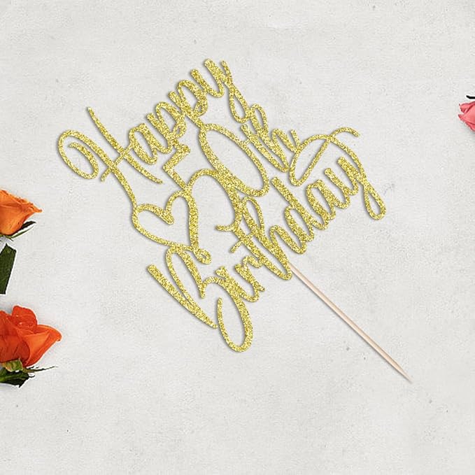 Gold Glitter Happy 50th Birthday Cake Topper - Cheers to 50 Years Cake Topper, 50 & Fabulous Cake Decoration for Hello 50th Birthday Anniversary Party Cake Decorations Supplies