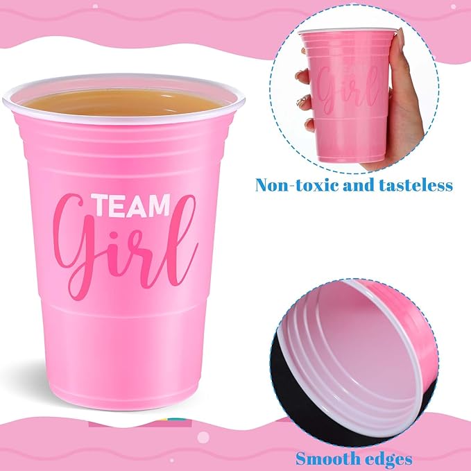 Norme 48 Pcs Gender Reveal Plastic Cups Gender Reveal Party Supplies Team Boy Team Girl Disposable Blue Pink Cups for Beverage Drink Tableware (16 oz)