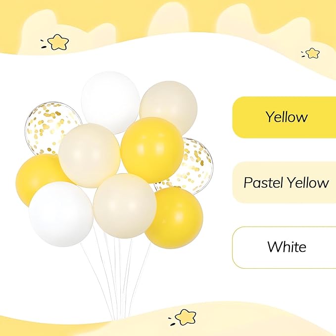 60pcs Yellow and White Balloons 12inch with Pastel Yellow White Gold Confetti Balloons for Bee Lemon Wedding Baby Shower Birthday Party Decorations