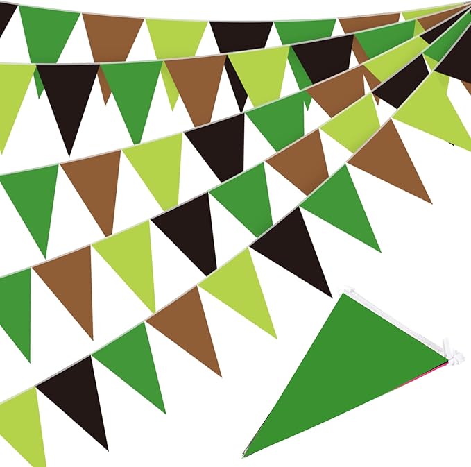 Tiamon 5 Pcs Pixel Theme Birthday Party Decorations Gamer Themed Banner Green Brown Pennant Bunting Printed Triangle Flag for Gamer Birthday Pixel Cartoon Baby Shower Party Decor