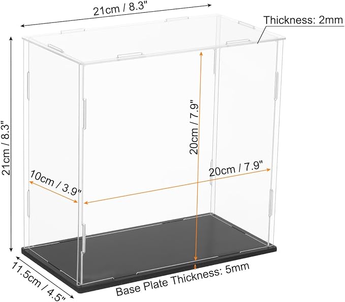 uxcell Acrylic Clear Display Case for Collectibles Self-Assemble Display Boxes, Black Base Dustproof Countertop Storage Box for Collectibles Action Figures, 7.9 x 3.9 x 7.9 Inch