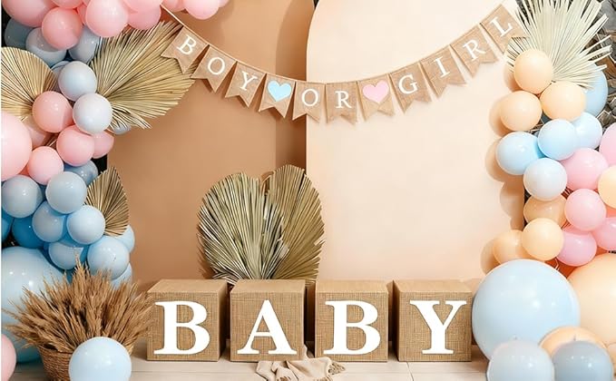 139Pcs Gender Reveal Decorations Kit with Baby Box Pink Blue Balloon Garland Arch Boy or Girl Burlap Banner He Or She Bear Backdrop Baby Shower Gender Reveal Ideas Decor Party Supplies