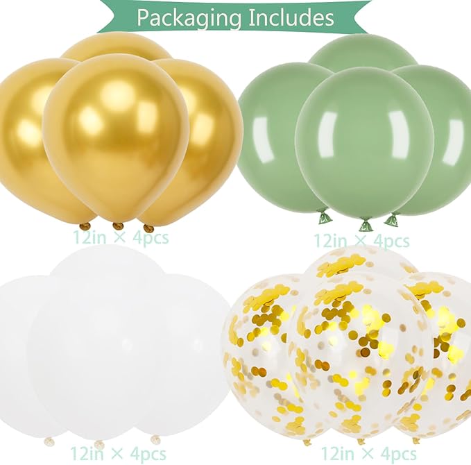 Happy Birthday Banner, Green Birthday Decoration, 16 Pcs 12in Happy Birthday Balloons with 2 Ribbons for Men Women Girls and Boys Birthday Party Decoration