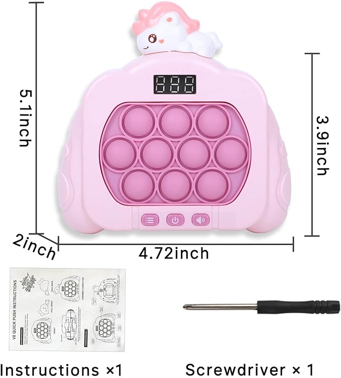 Quick Push Pop Game Fidget Toys, 12 Modes LED Screen Light Up Fast Push Bubble Game, Handheld Speed Pushing Game, Christmas Toys Gifts for 6 7 8 9 10 11 12 Years Old Kids Stocking Stuffers (Unicorn)
