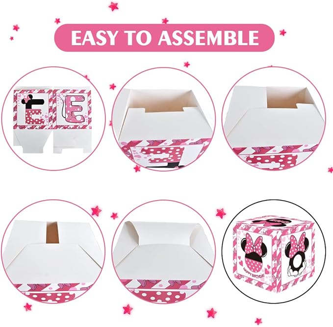TONIFUL Pink Mouse 1st Birthday Party Supplies Pink Balloon Box with Letters, Mouse Theme One Year Old Birthday Party Favors for Girls Baby Shower B-Day Decoration